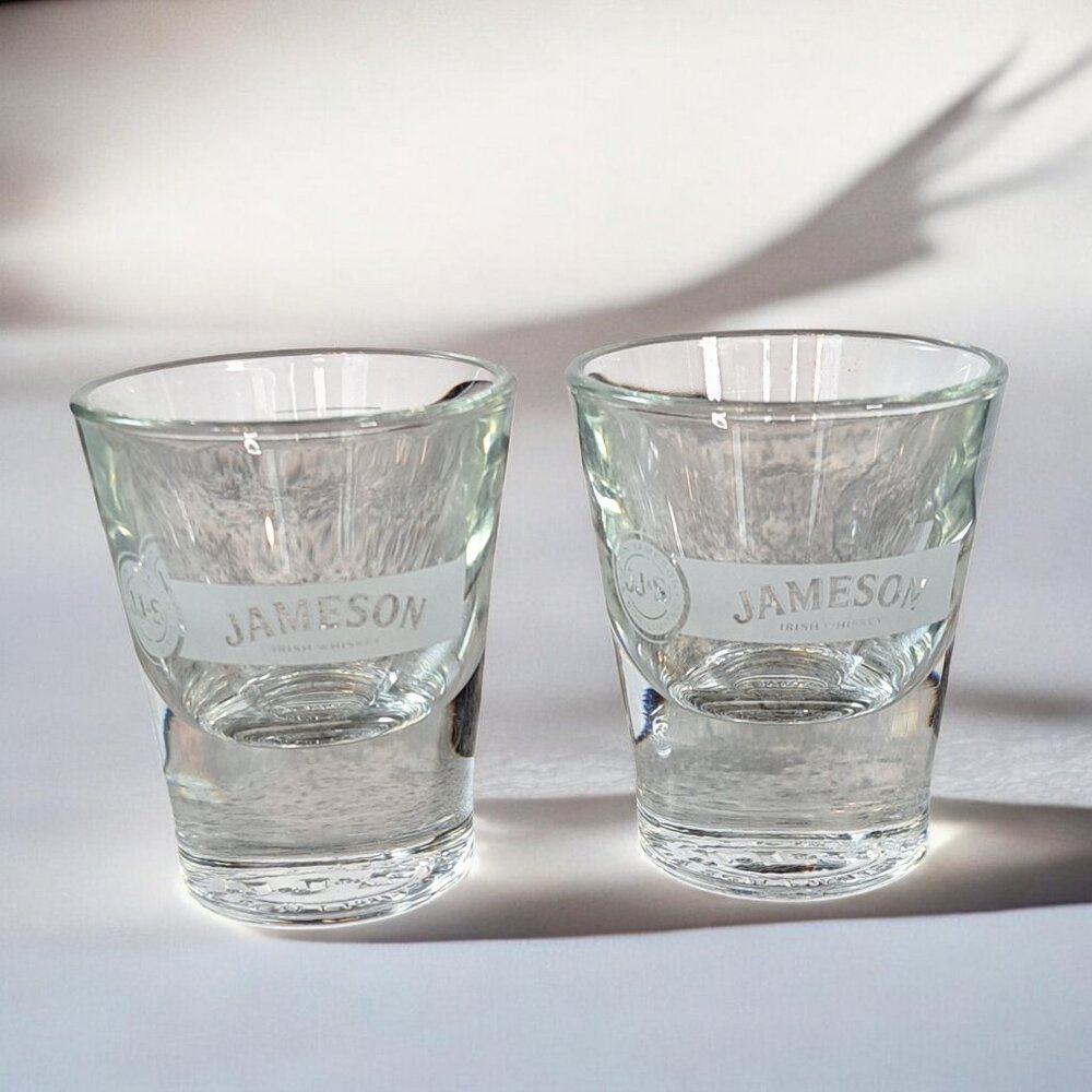 Set of Two JAMESON & SON Irish Whiskey Round Embossed Base 1.5 oz Shot …